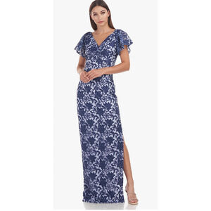 JS Collections Women's Aurora Flutter Column Gown; Size 8; NWOT; Hydrangea Navy